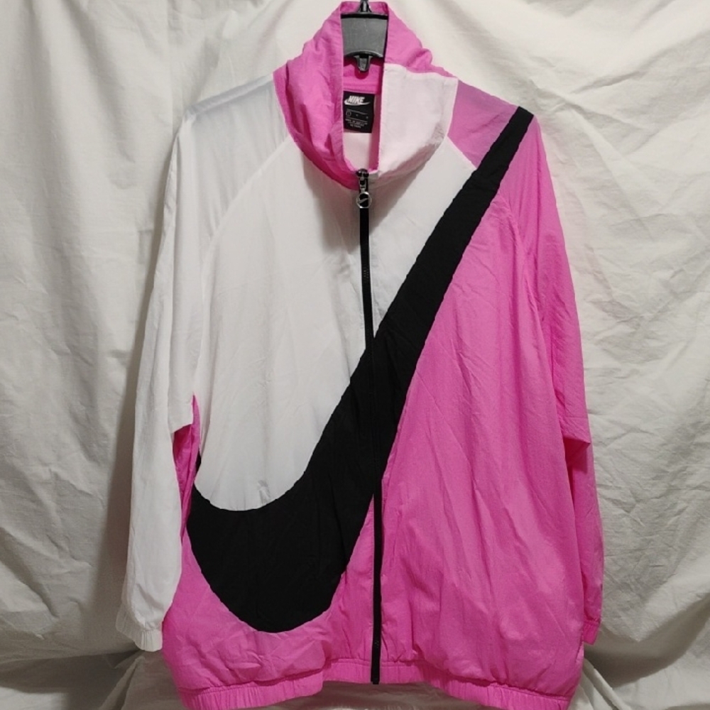 (#701) Nike Pink 🩷 /White Bomber Jacket Large Swoosh Athletic Style